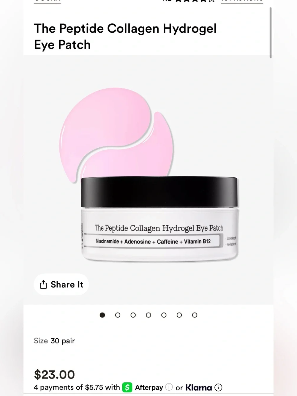 COSRX Peptide Collagen Hydrogel Eye Patch - Pink